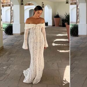 Elegant Off-Shoulder Lace Long Sleeve Dress